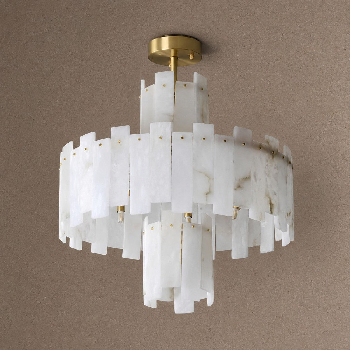 Alabaster Chandelier – Elegant Brass & White Alabaster Light Fixture - ∅ 23.6″ x H 26.7″Brass & White AlabasterBlushlighting