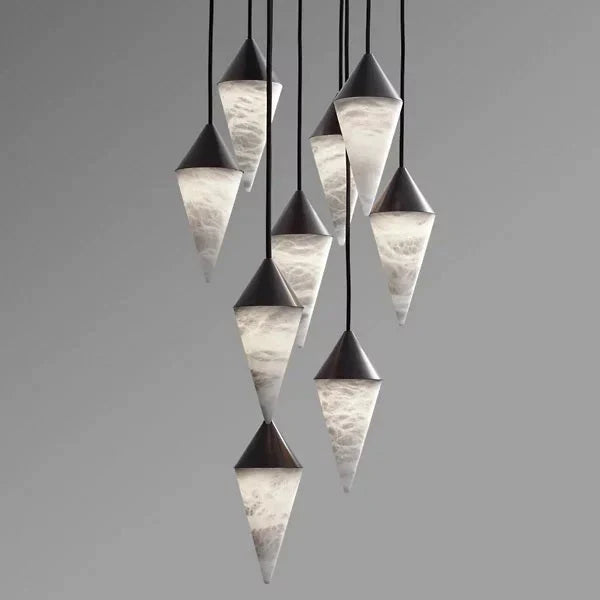 Alabaster Cone Pendant Light-Pendant for living room,Pendant for kitchen,Pendant for bathrooms,Pendant for bedrooms,Pendant for foyer,Pendant for stairways,Pendant for dining room-Blushlighting-9 lights-Black-Blushlighting