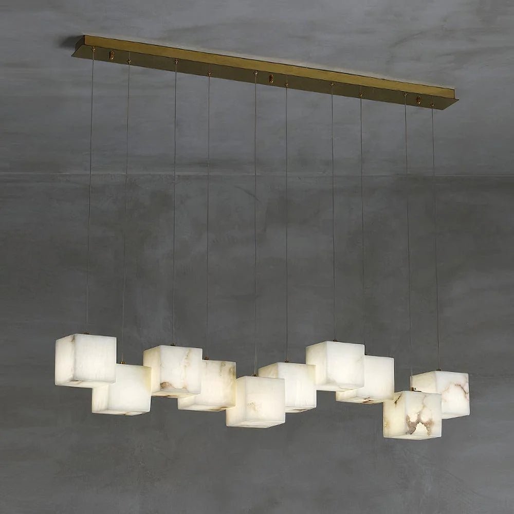 Alabaster Cubic Linear Chandelier - 10 Lights: 47.2" LBlushlighting