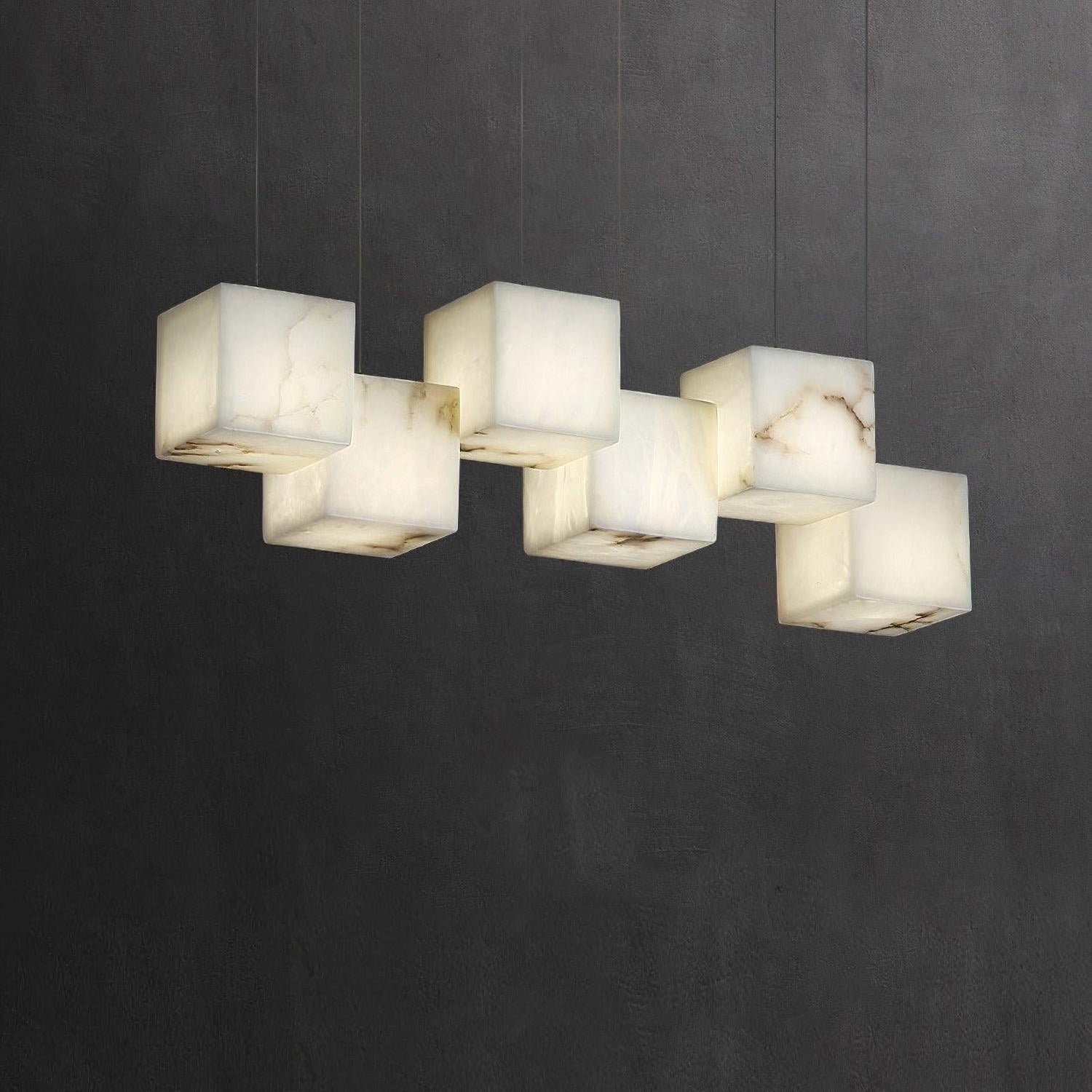 Alabaster Cubic Linear Chandelier - 10 Lights: 47.2" LBlushlighting