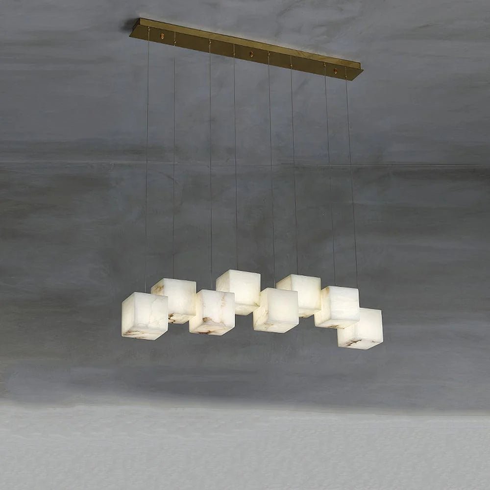 Alabaster Cubic Linear Chandelier - 10 Lights: 47.2" LBlushlighting