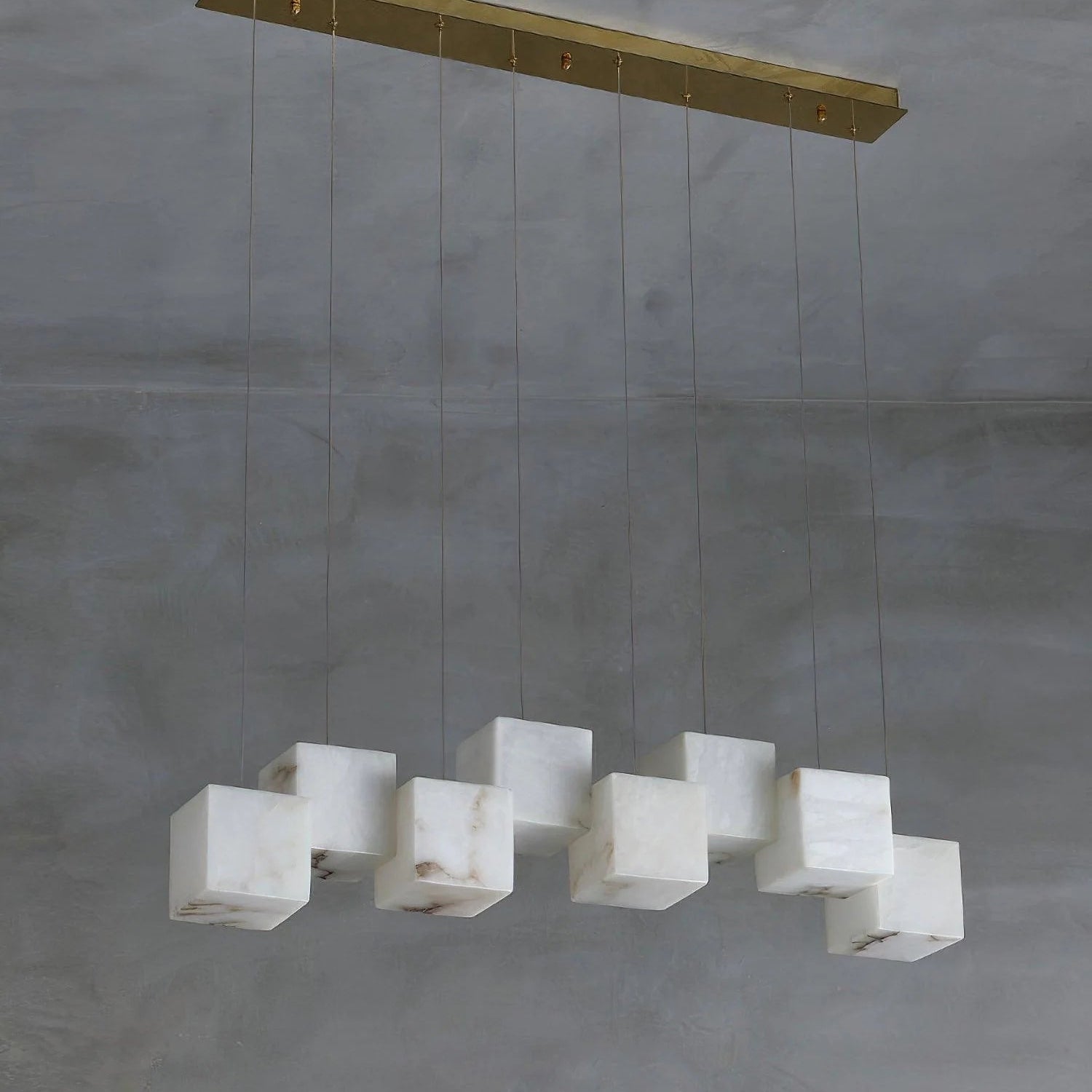 Alabaster Cubic Linear Chandelier - 10 Lights: 47.2" LBlushlighting
