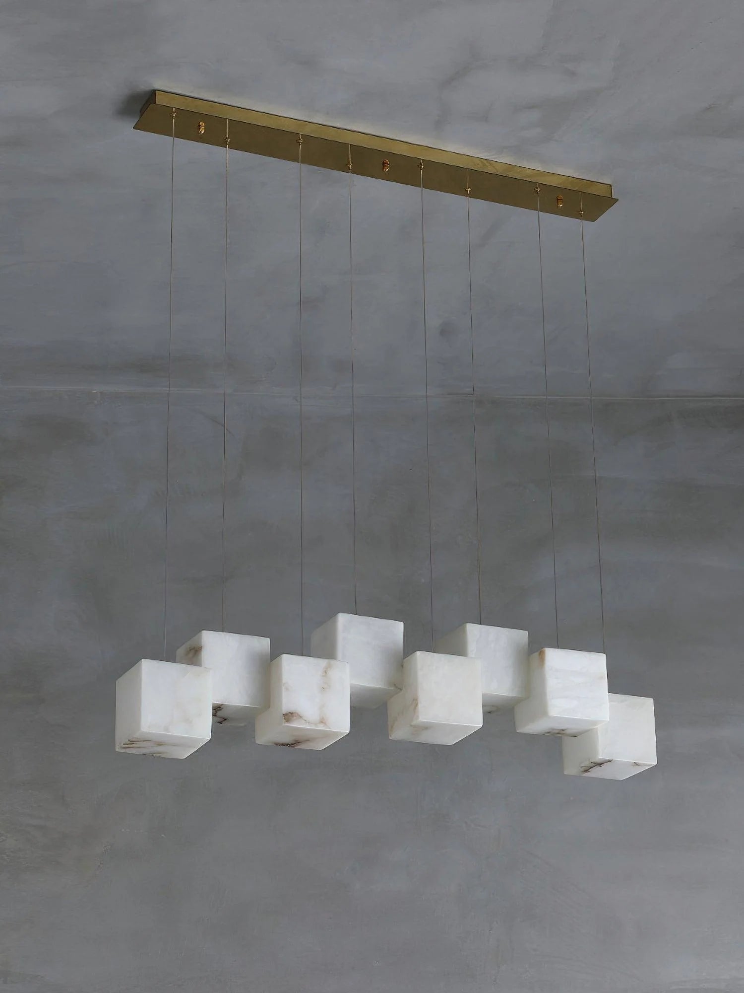 Alabaster Cubic Linear Chandelier - 10 Lights: 47.2" LBlushlighting