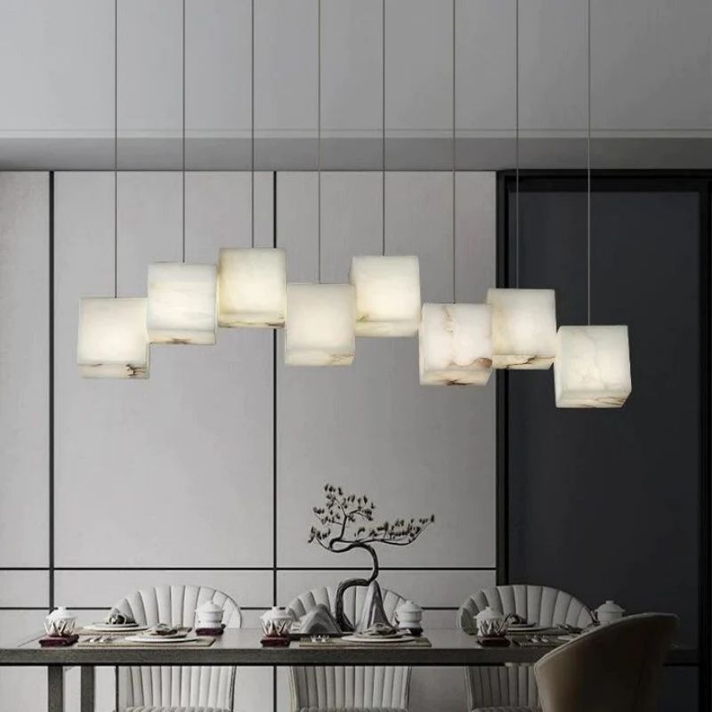 Alabaster Cubic Linear Chandelier - 6 Lights: 28.3" LBlushlighting