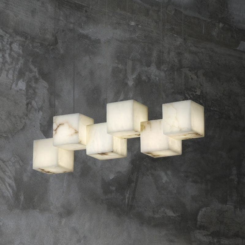 Alabaster Cubic Linear Chandelier - 6 Lights: 28.3" LBlushlighting