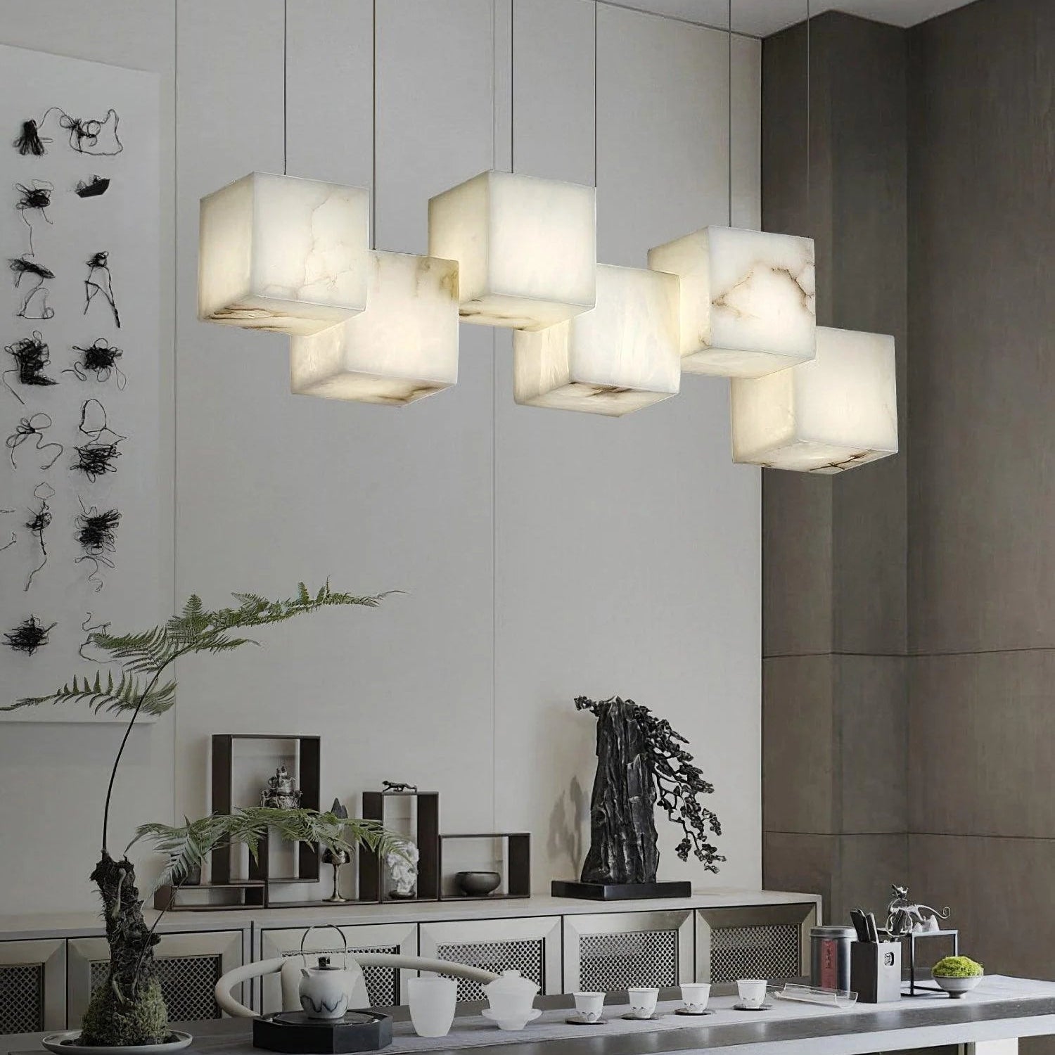 Alabaster Cubic Linear Chandelier - 6 Lights: 28.3" LBlushlighting