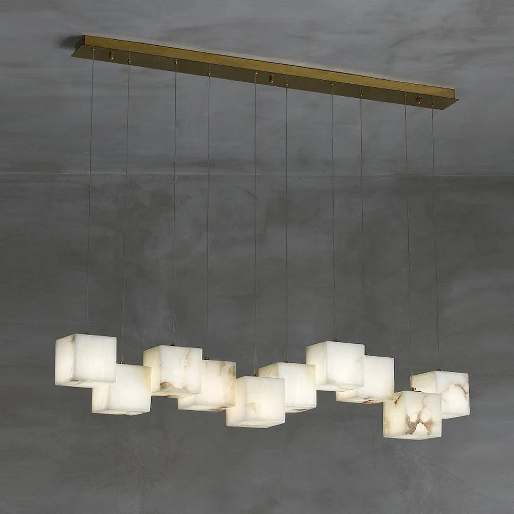 Alabaster Cubic Linear Chandelier-Chandelier-10 Lights: 47.2" L-Blushlighting