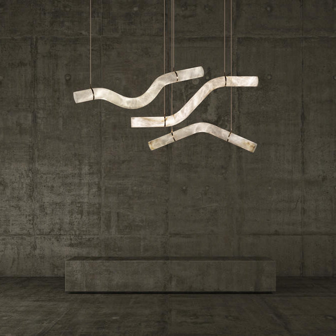 Alabaster Curved Chandelier - 61"WLacquered Burnished BrassBlushlighting