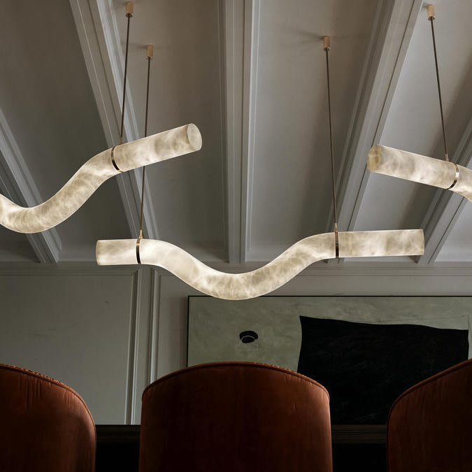 Alabaster Curved Chandelier - 51.25"WLacquered Burnished BrassBlushlighting