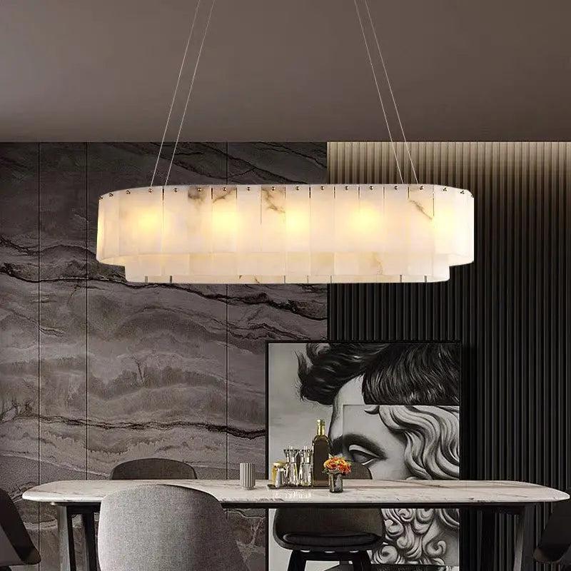 Alabaster Dining Room Round Chandelier Lighting-Blushlighting