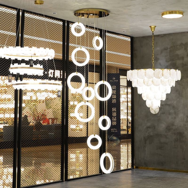 Alabaster Duplex Staircase Chandelier Light - 1LightsBlushlighting
