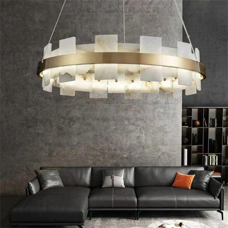 Alabaster Flakes Round/Oval Chandelier-NORMAL-Blushlighting