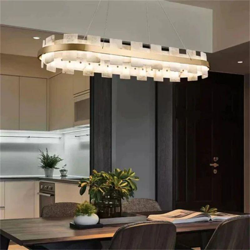 Alabaster Flakes Round/Oval Chandelier-NORMAL-Blushlighting