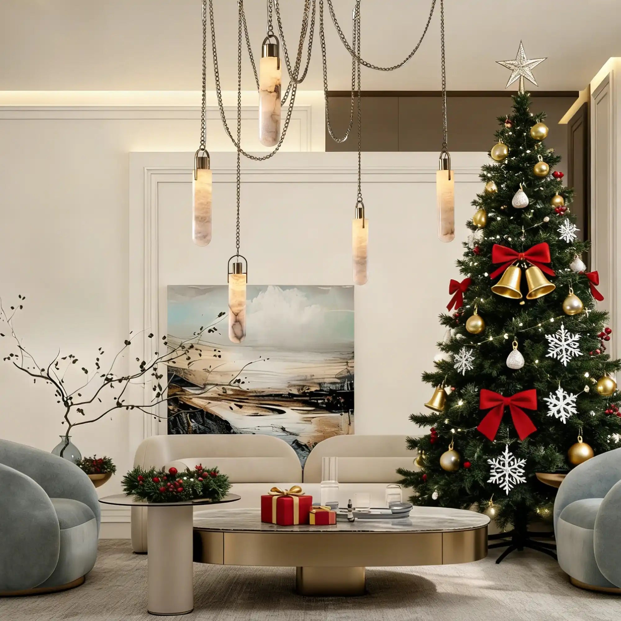 Alabaster Flint 5 Light LED Multi - Drop Pendant - Blushlighting