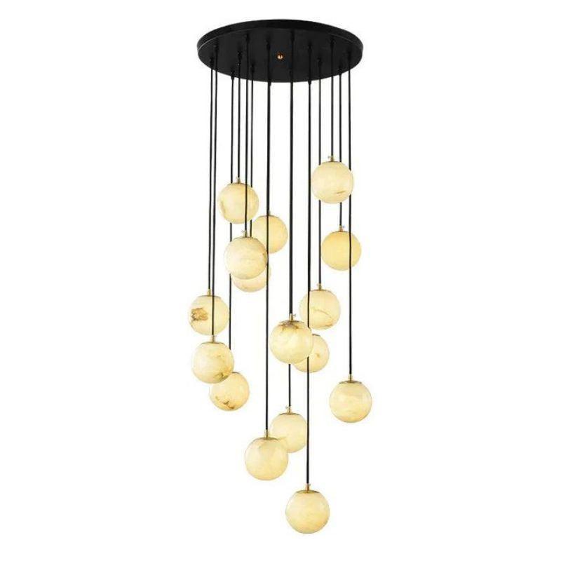 Alabaster Global Pendant Chandelier For Staircase, Spiral Global Pendant-NORMAL-16 Lights-19.7" D-Blushlighting