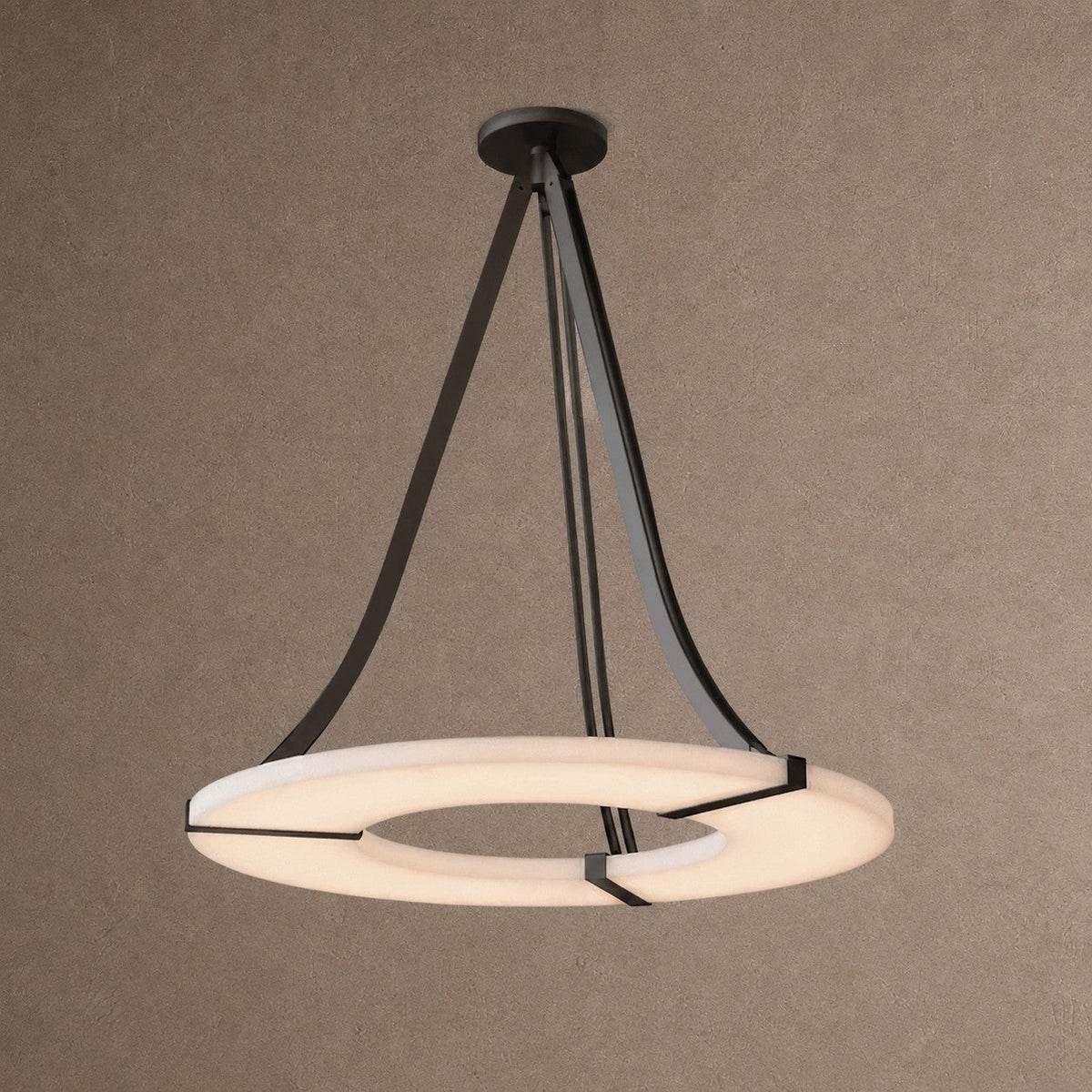 Alabaster Halo Pendant Light – Black & White LED Chandelier - ∅ 23.6″ x H 19.7″Warm LightBlack&WhiteBlushlighting