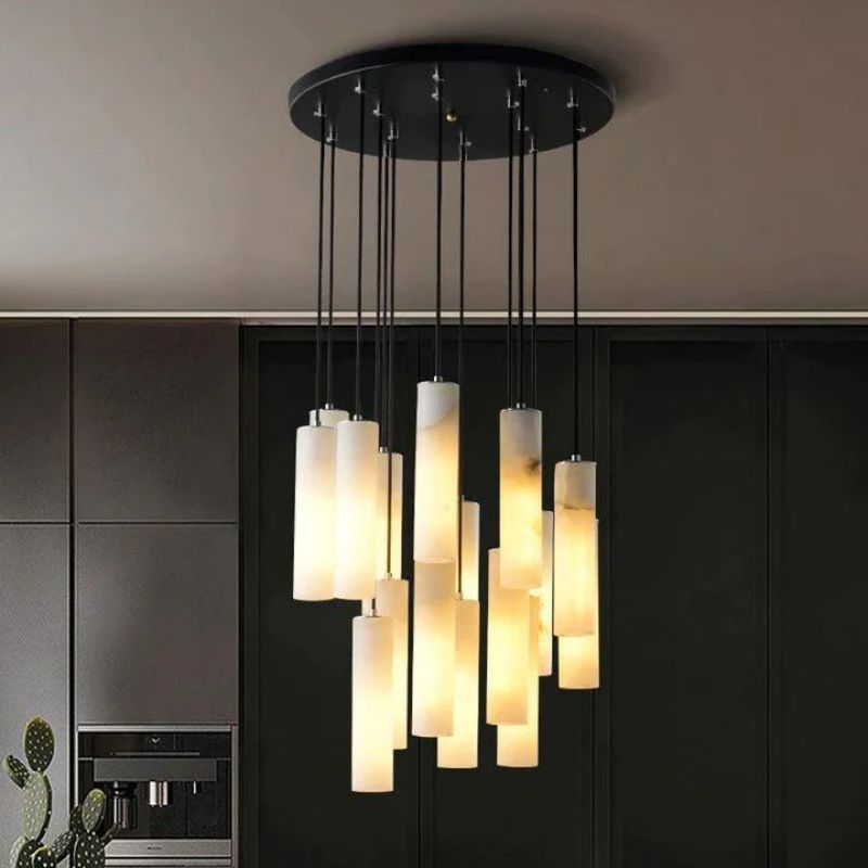 Alabaster Modern Cylindrical Round Chandelier 79"H - Blushlighting