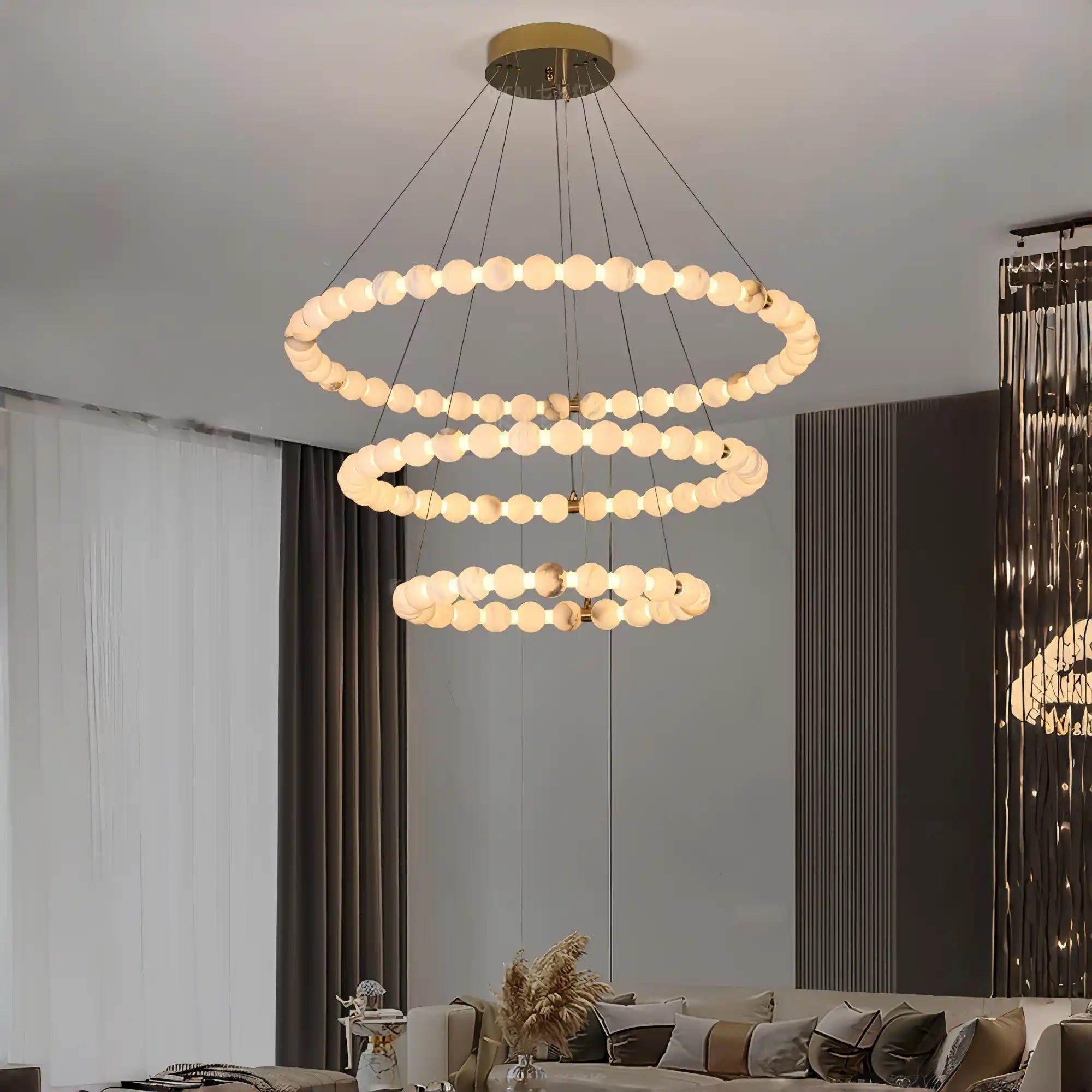 Alabaster Orb Ring Chandelier - 23.6″ + 31.5″ + 39.4″Gold & WhiteWarm LightBlushlighting