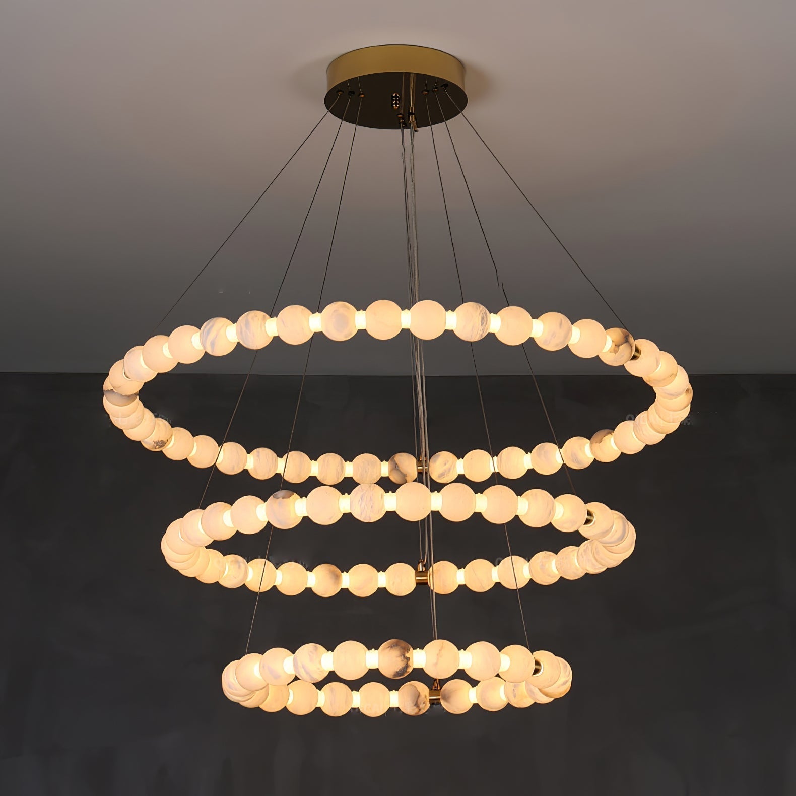Alabaster Orb Ring Chandelier - 23.6″ + 31.5″ + 39.4″Gold & WhiteWarm LightBlushlighting