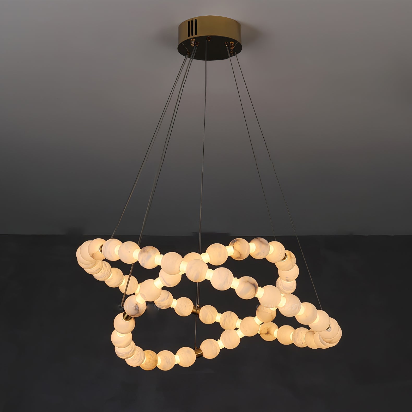 Alabaster Orb Ring Chandelier - 23.6″ + 39.4″Gold & WhiteWarm LightBlushlighting