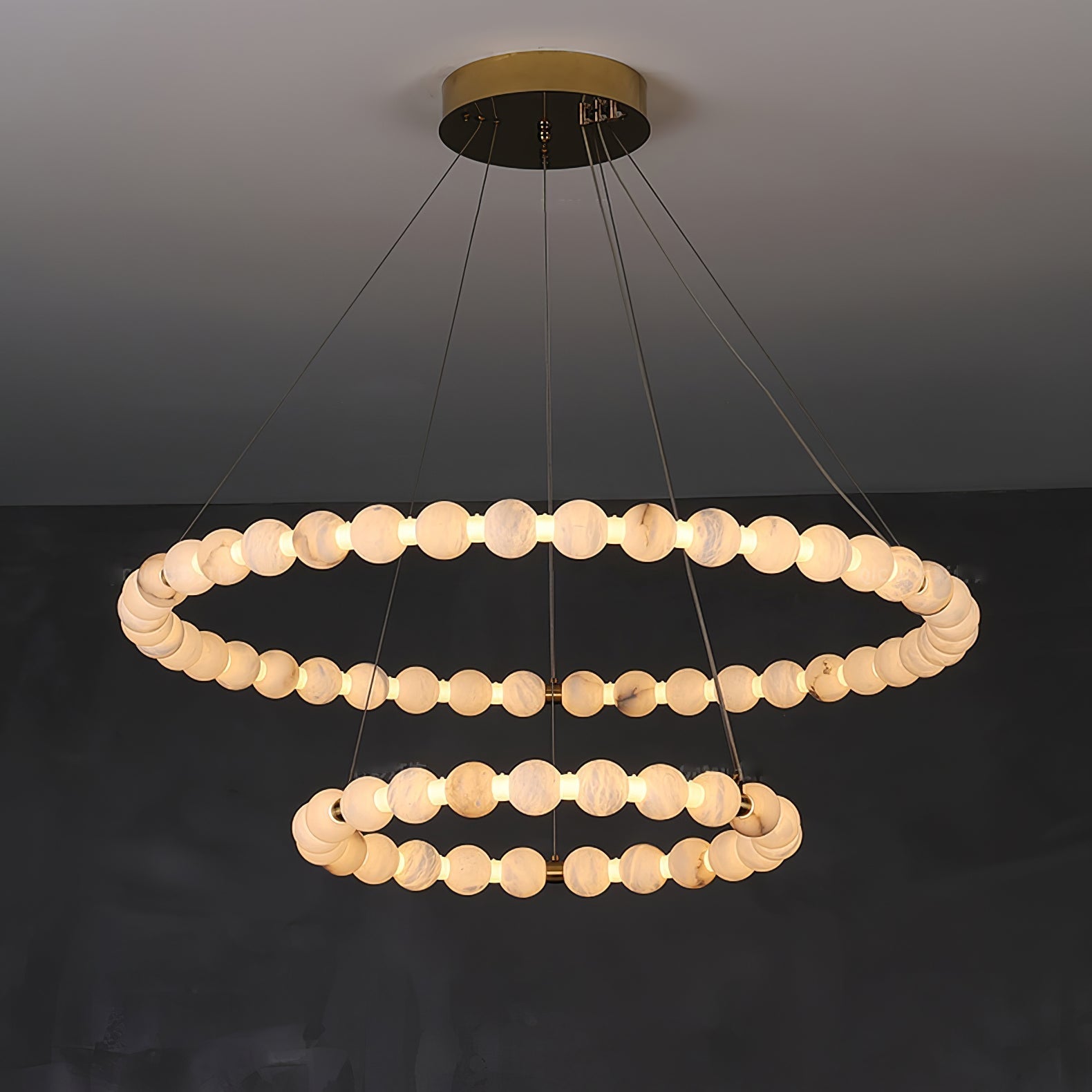 Alabaster Orb Ring Chandelier - 23.6″ + 39.4″Gold & WhiteWarm LightBlushlighting