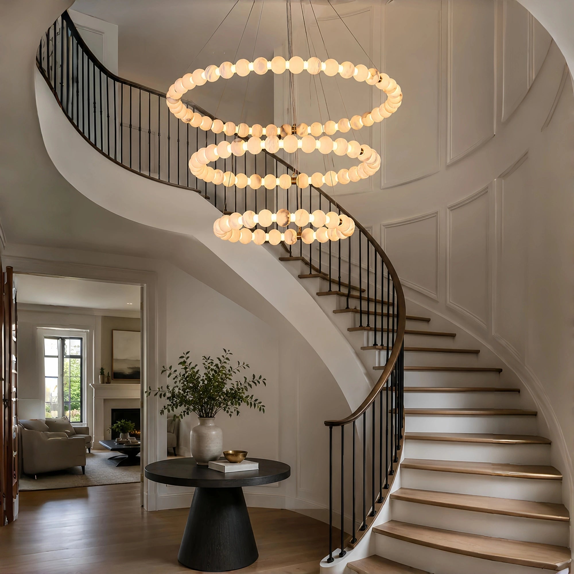 Alabaster Orb Ring Chandelier - 23.6″ + 31.5″ + 39.4″Gold & WhiteWarm LightBlushlighting