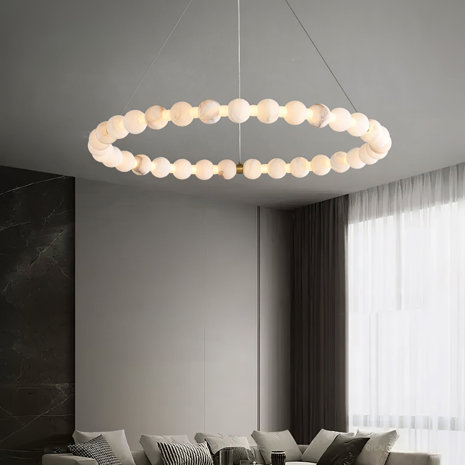 Alabaster Orb Ring Chandelier - ∅ 23.6″ x H 2.4″Gold & WhiteWarm LightBlushlighting
