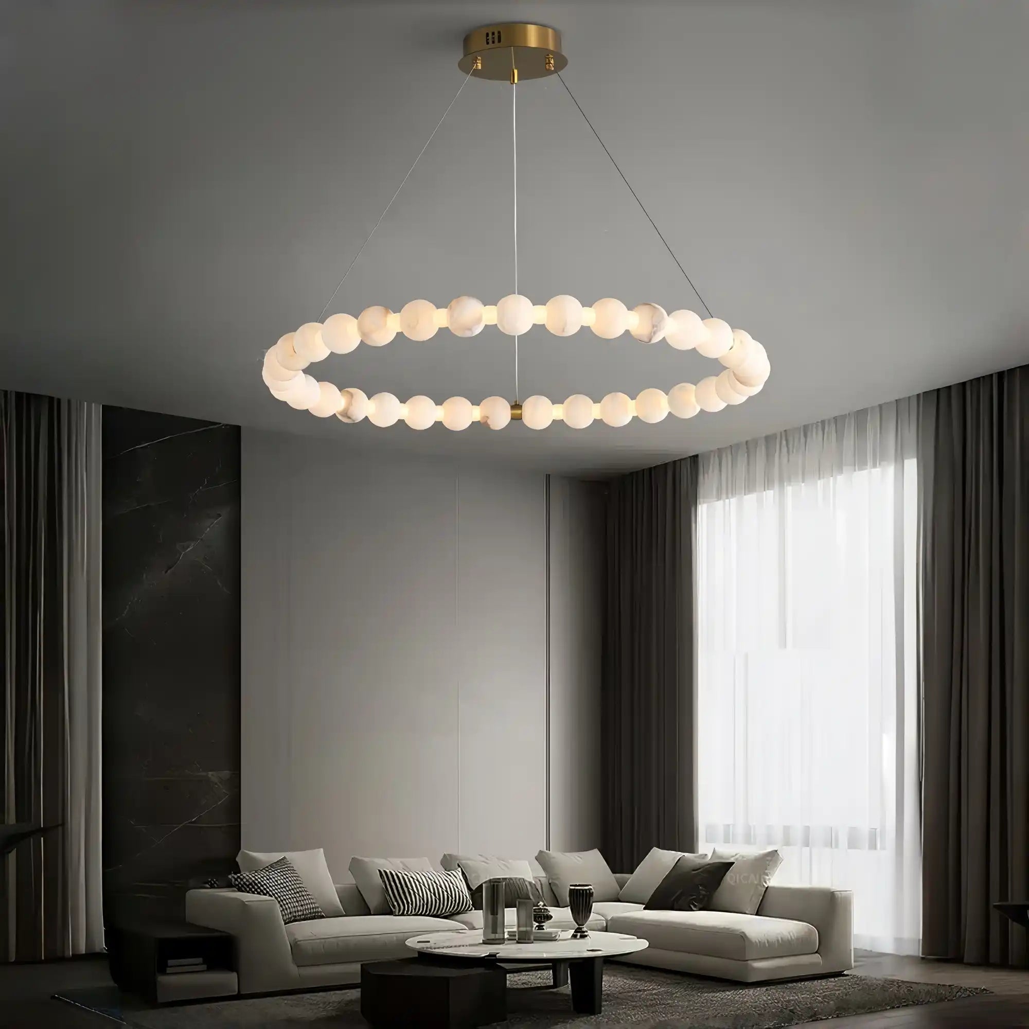 Alabaster Orb Ring Chandelier - ∅ 23.6″ x H 2.4″Gold & WhiteWarm LightBlushlighting