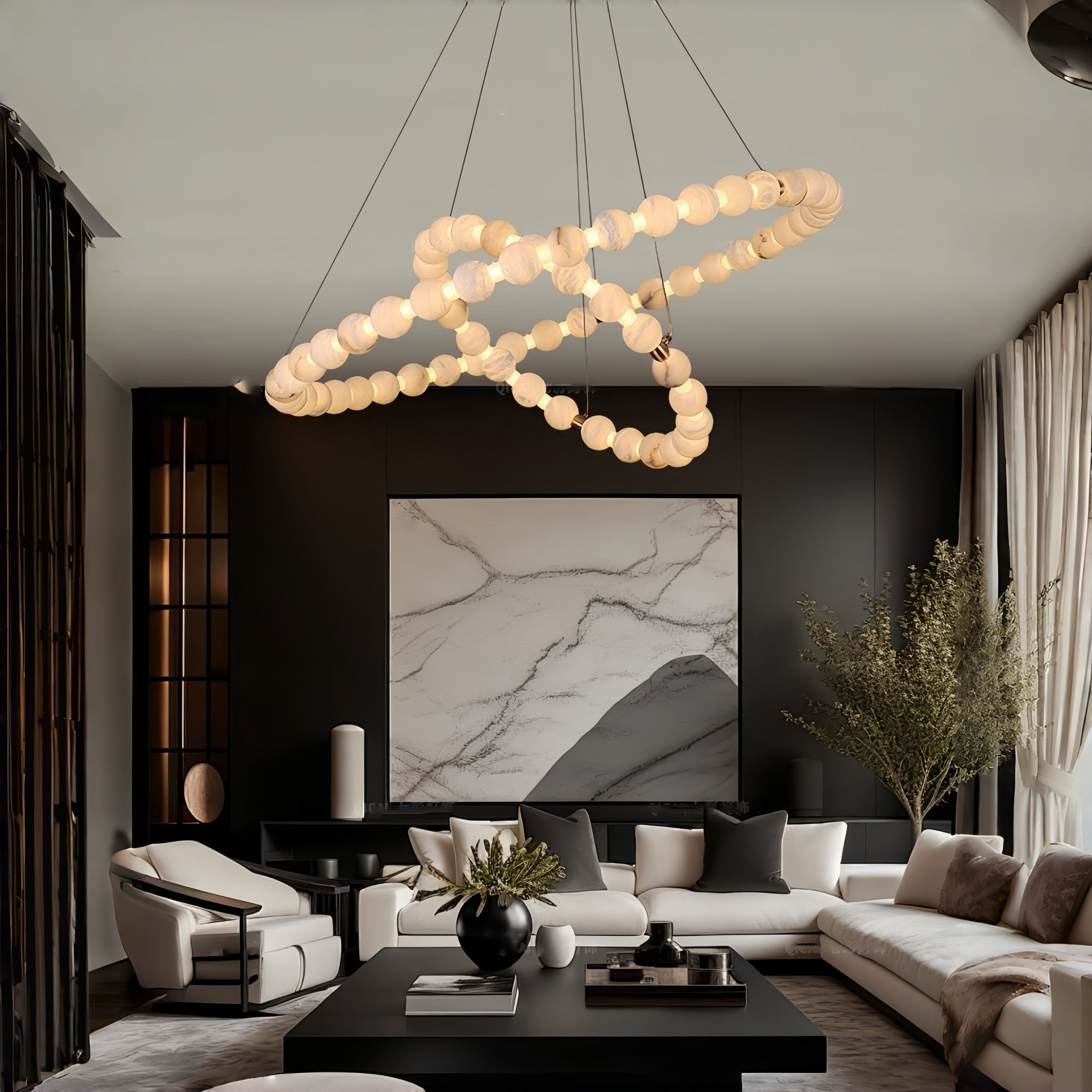 Alabaster Orb Ring Chandelier - ∅ 31.5″ x H 2.4″Gold & WhiteWarm LightBlushlighting