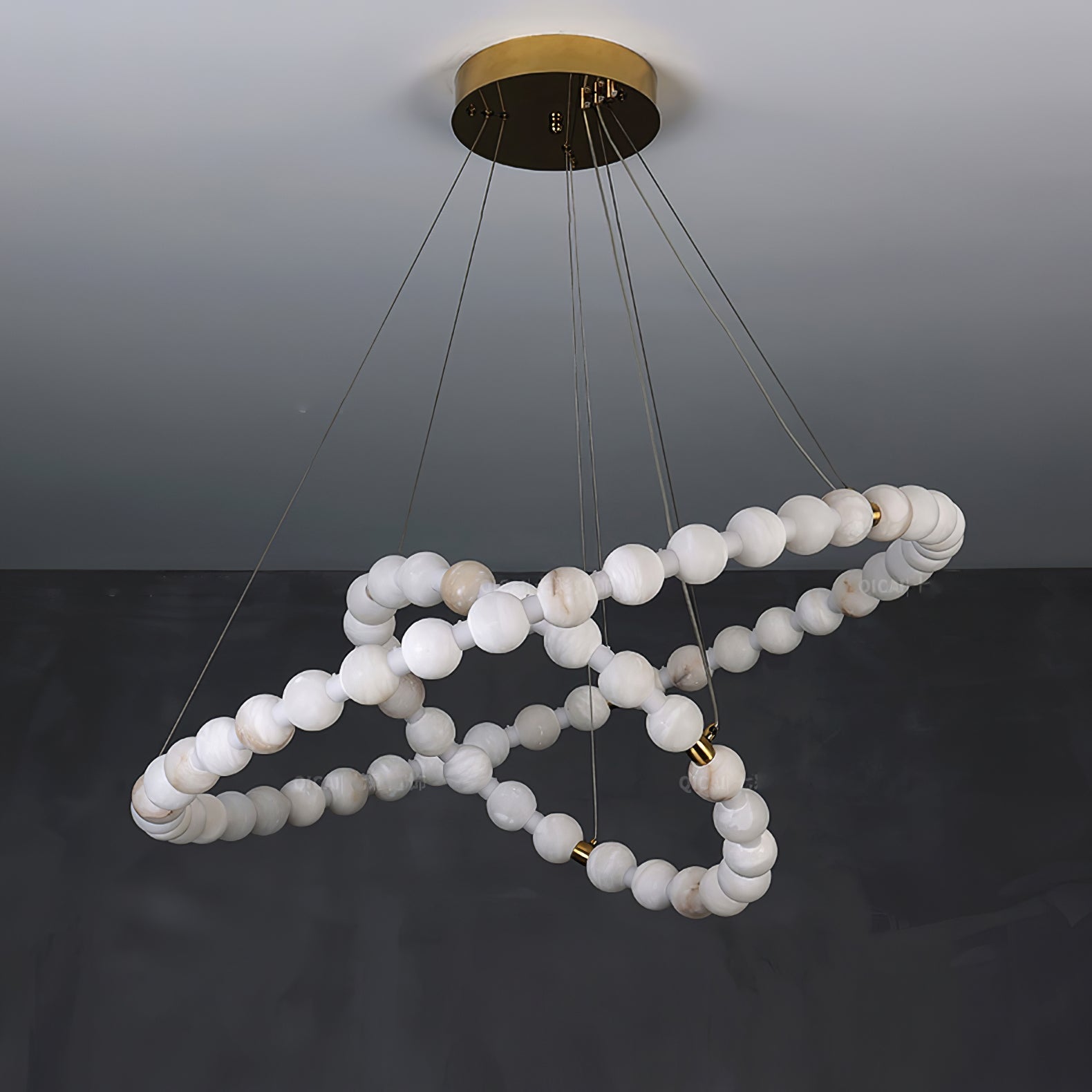 Alabaster Orb Ring Chandelier - 23.6″ + 31.5″ + 39.4″Gold & WhiteWarm LightBlushlighting