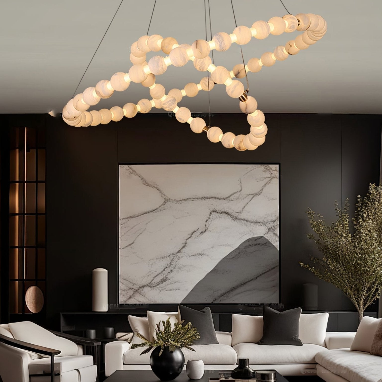 Alabaster Orb Ring Chandelier - ∅ 23.6″ x H 2.4″Gold & WhiteWarm LightBlushlighting