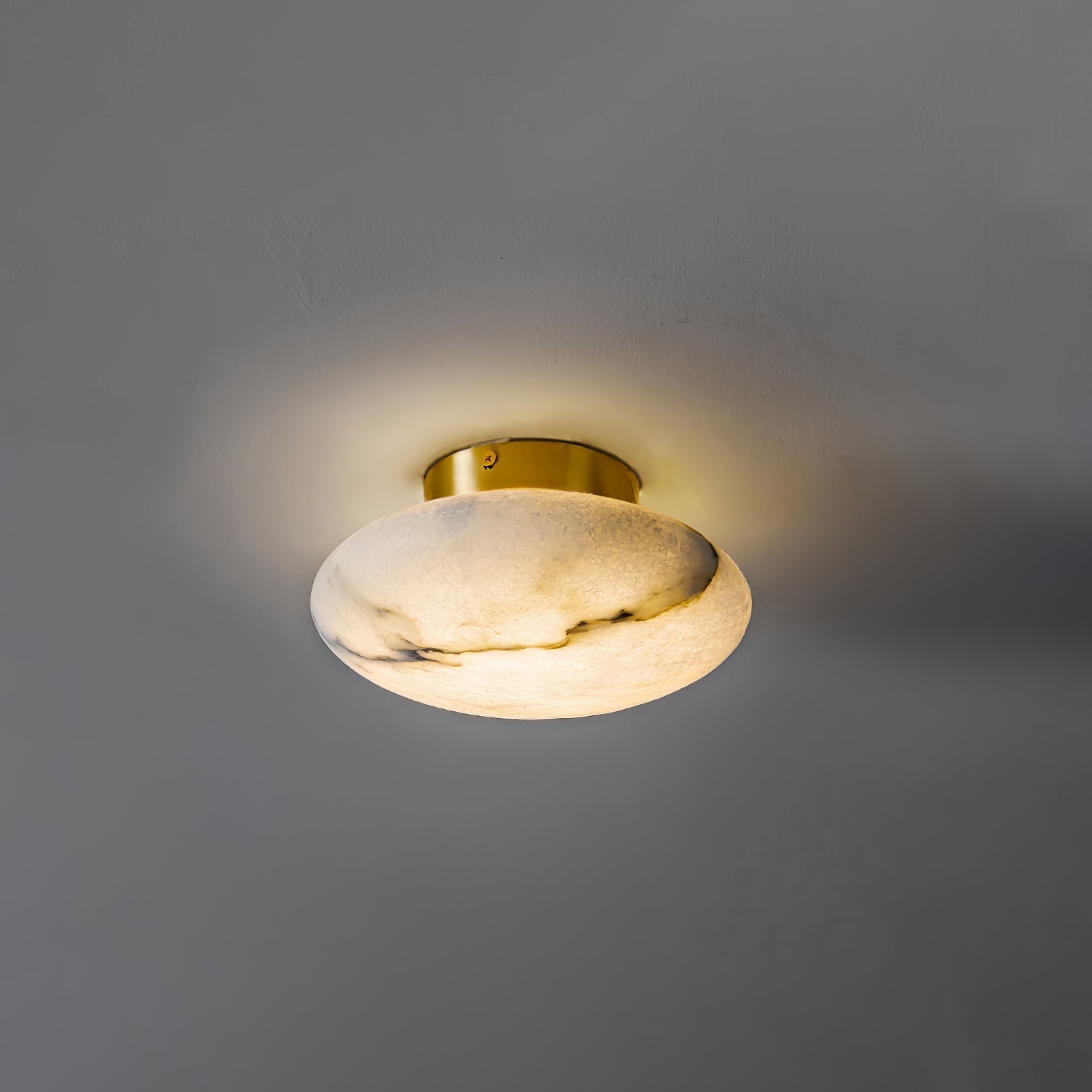 Alabaster Oval Ceiling Lamp - ∅ 7.9″ x H 3.9″Brass & WhiteWarm LightBlushlighting