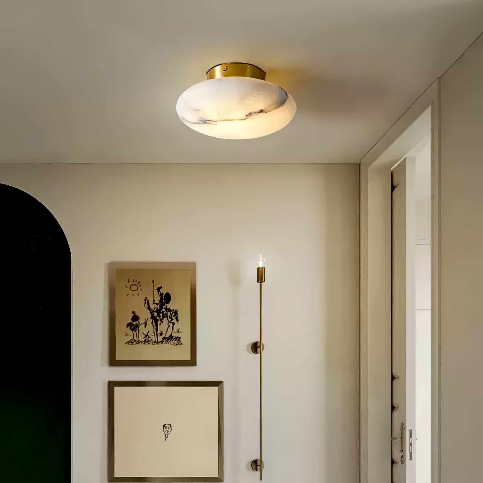 Alabaster Oval Ceiling Lamp - ∅ 7.9″ x H 3.9″Brass & WhiteWarm LightBlushlighting