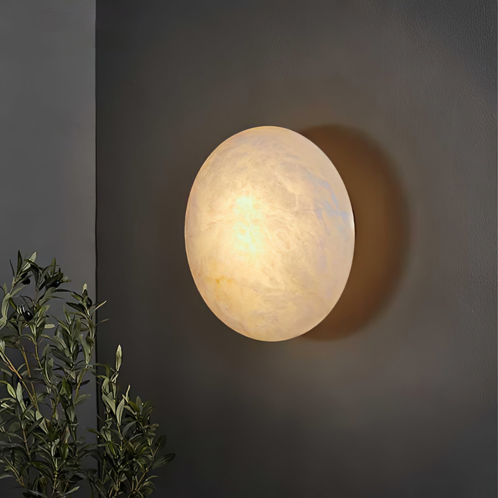 Alabaster Oval Ceiling Lamp - ∅ 7.9″ x H 3.9″Brass & WhiteWarm LightBlushlighting