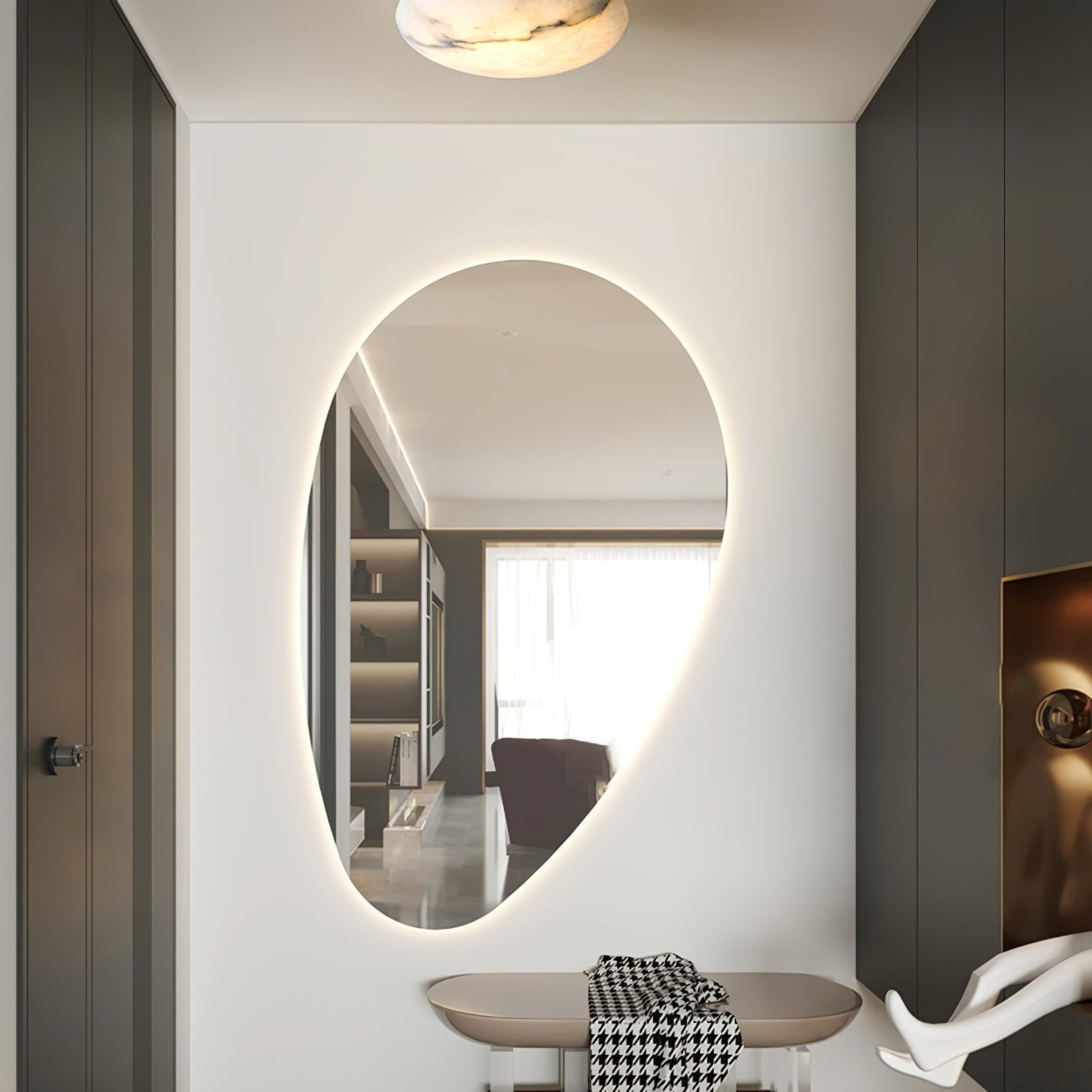 Alabaster Oval Ceiling Lamp - ∅ 7.9″ x H 3.9″Brass & WhiteWarm LightBlushlighting