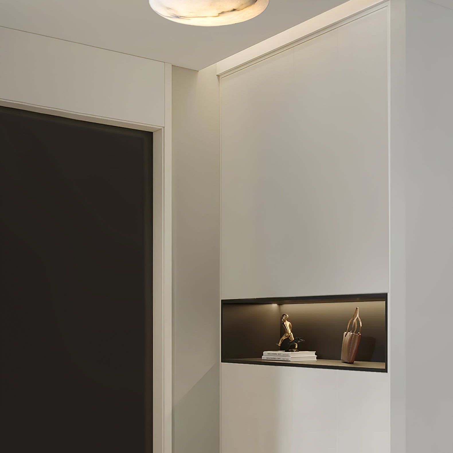 Alabaster Oval Ceiling Lamp - ∅ 7.9″ x H 3.9″Brass & WhiteWarm LightBlushlighting