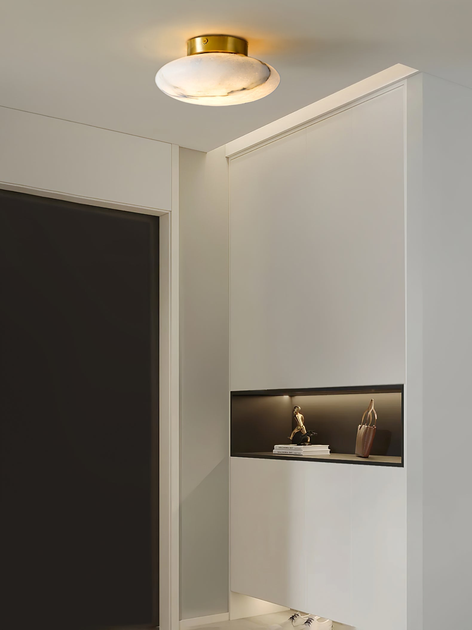 Alabaster Oval Ceiling Lamp - ∅ 7.9″ x H 3.9″Brass & WhiteWarm LightBlushlighting