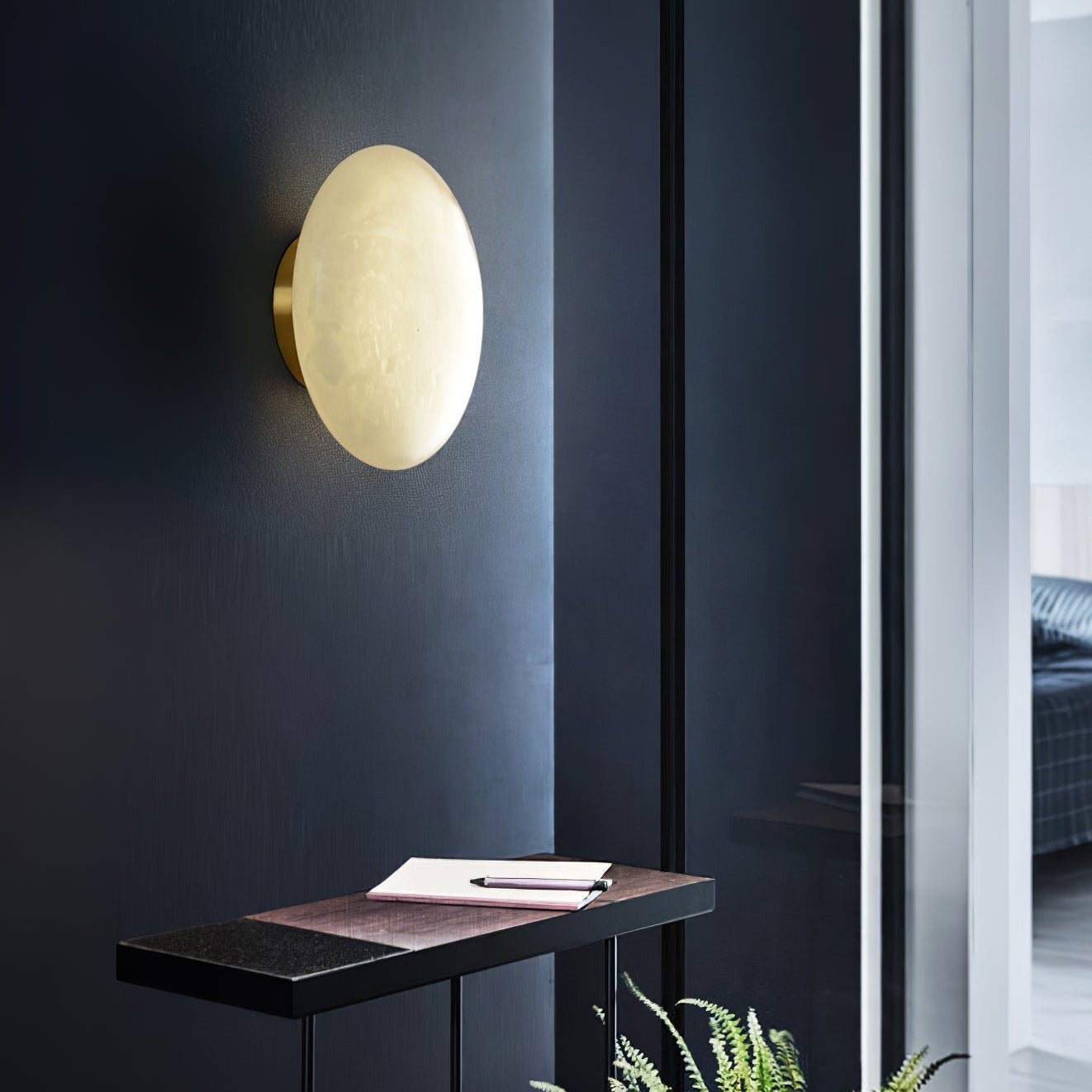 Alabaster Oval Ceiling Lamp - ∅ 7.9″ x H 3.9″Brass & WhiteWarm LightBlushlighting