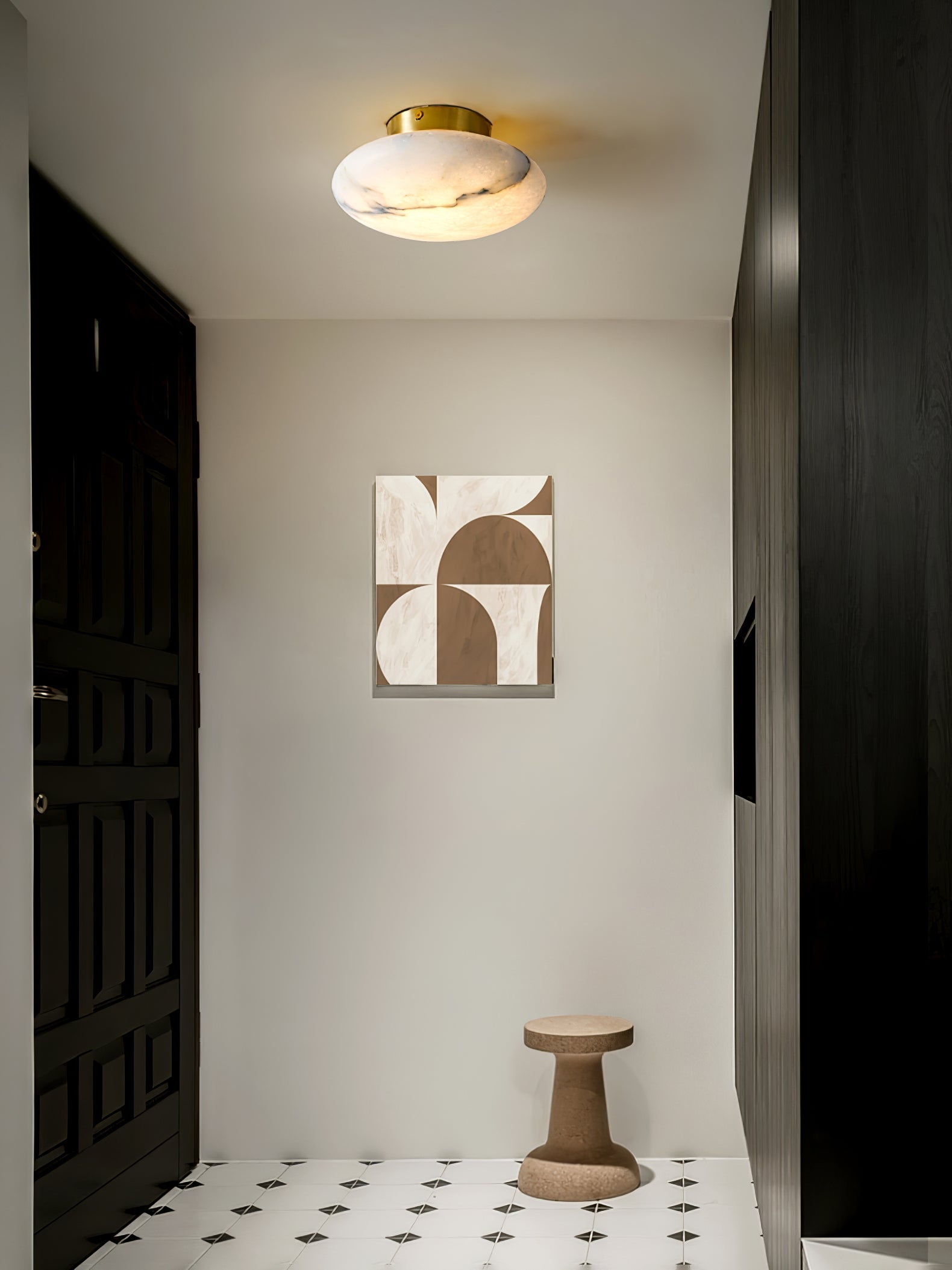 Alabaster Oval Ceiling Lamp - ∅ 7.9″ x H 3.9″Brass & WhiteWarm LightBlushlighting