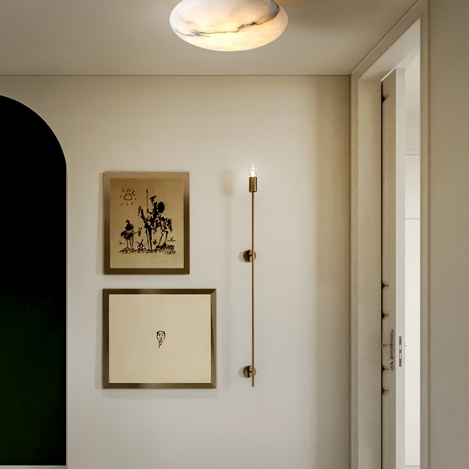 Alabaster Oval Ceiling Lamp - ∅ 7.9″ x H 3.9″Brass & WhiteWarm LightBlushlighting