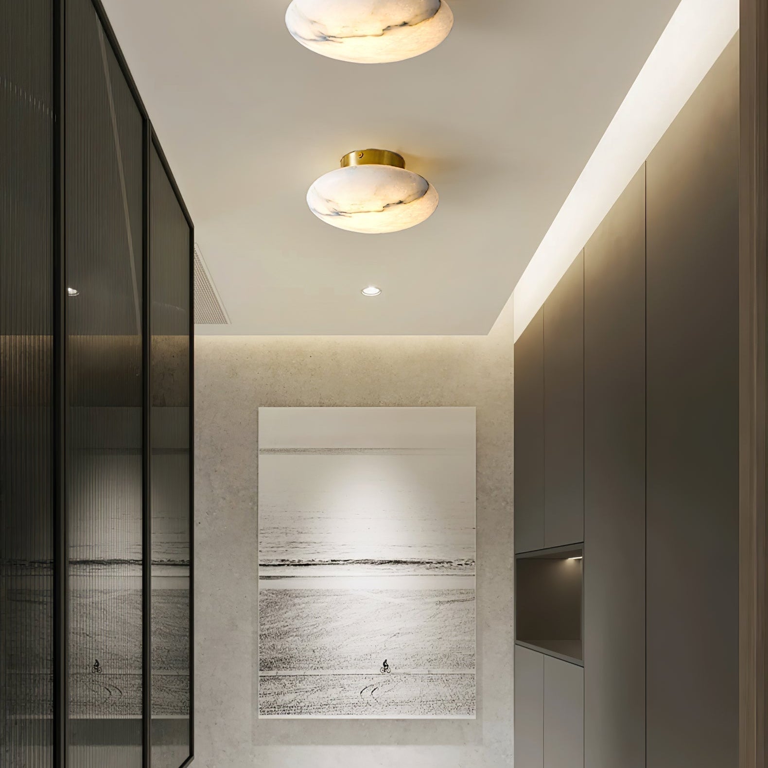 Alabaster Oval Ceiling Lamp - ∅ 7.9″ x H 3.9″Brass & WhiteWarm LightBlushlighting