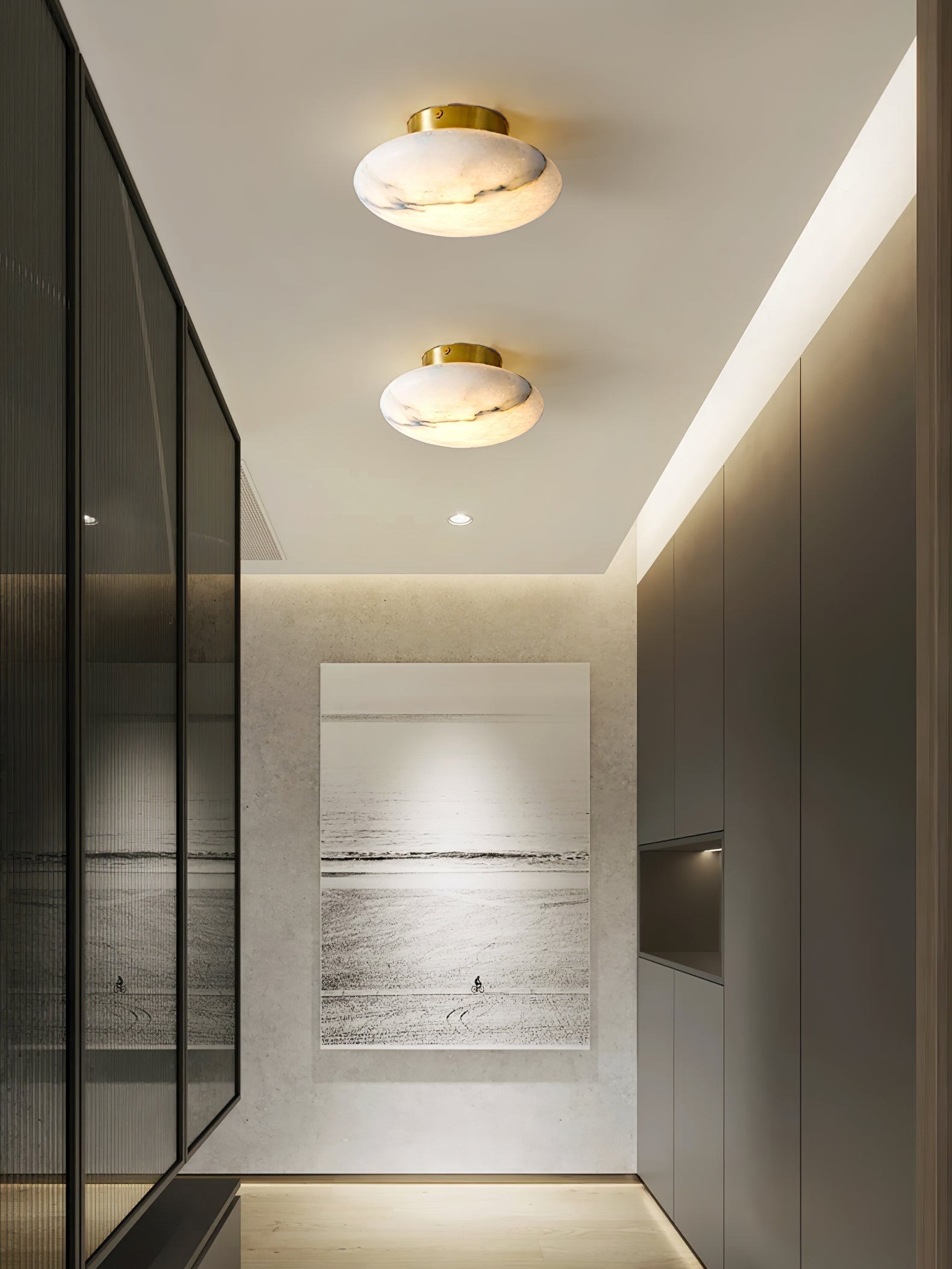 Alabaster Oval Ceiling Lamp - ∅ 7.9″ x H 3.9″Brass & WhiteWarm LightBlushlighting