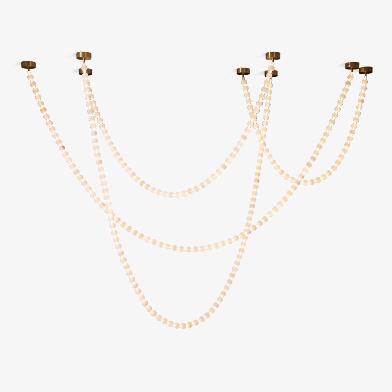 Alabaster Pearl Necklace Chandelier-Chandelier-Blushlighting-4-Strips L 145.7″ + 116.9″ + 220.5″ + 244.9″-Gold & White-Blushlighting