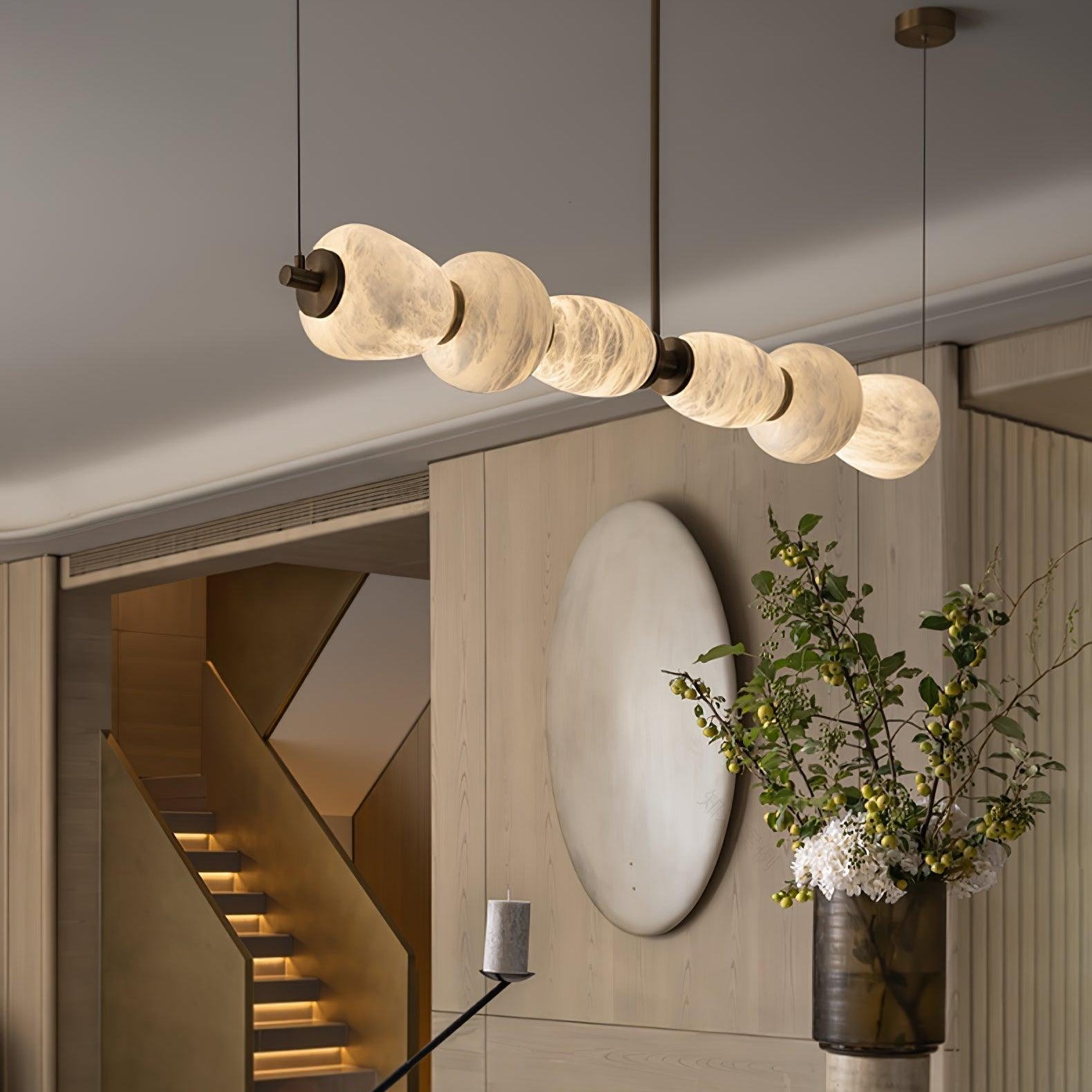 Alabaster Pebble Linear Chandelier - L 53.1″ x W 5.5″ x H 59.1″Gold & WhiteWarm LightBlushlighting