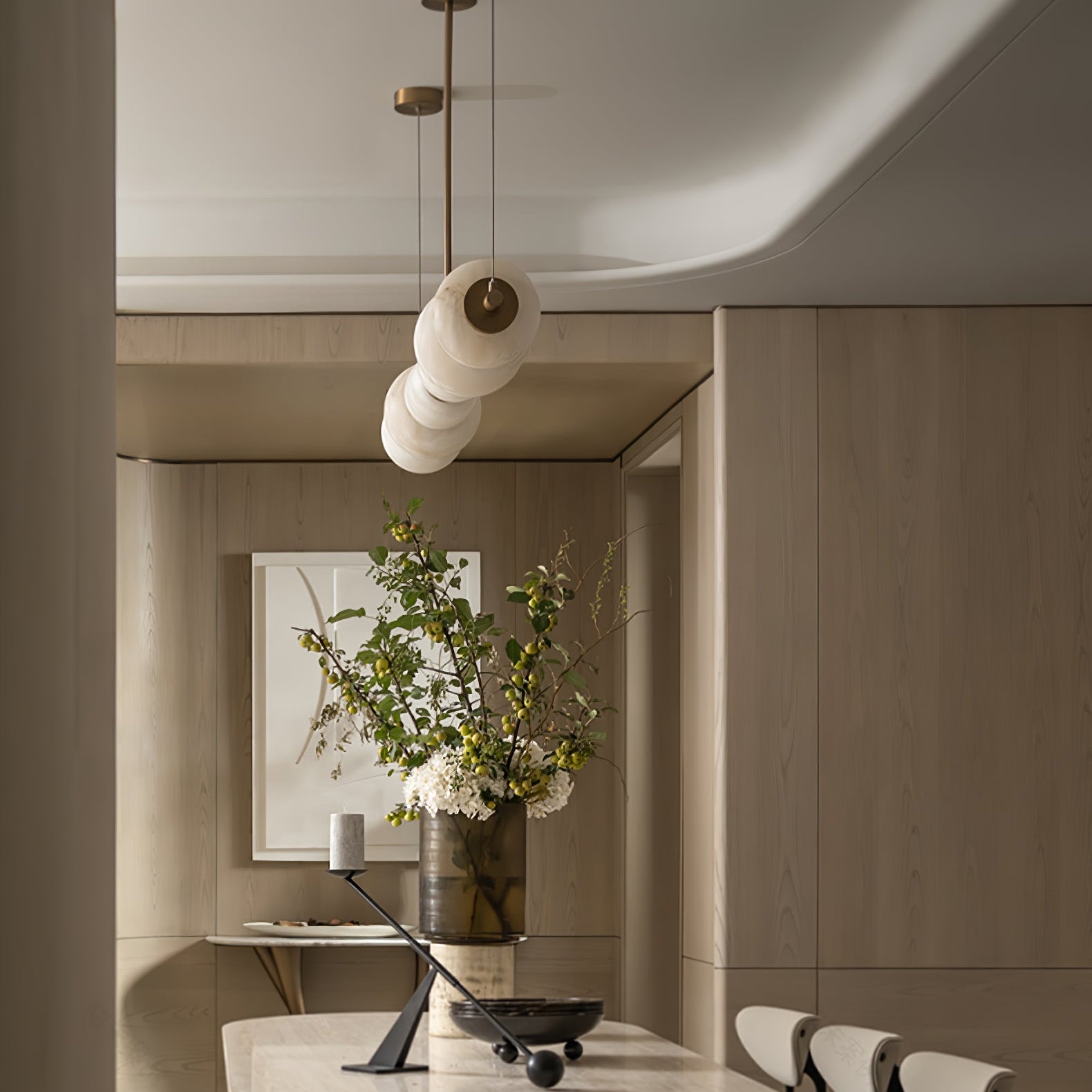 Alabaster Pebble Linear Chandelier - L 53.1″ x W 5.5″ x H 59.1″Gold & WhiteWarm LightBlushlighting