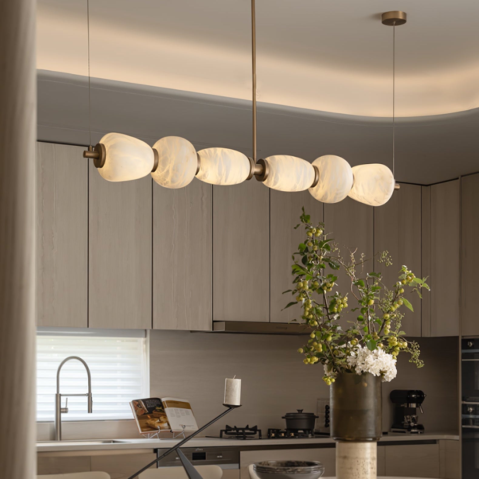 Alabaster Pebble Linear Chandelier - L 53.1″ x W 5.5″ x H 59.1″Gold & WhiteWarm LightBlushlighting