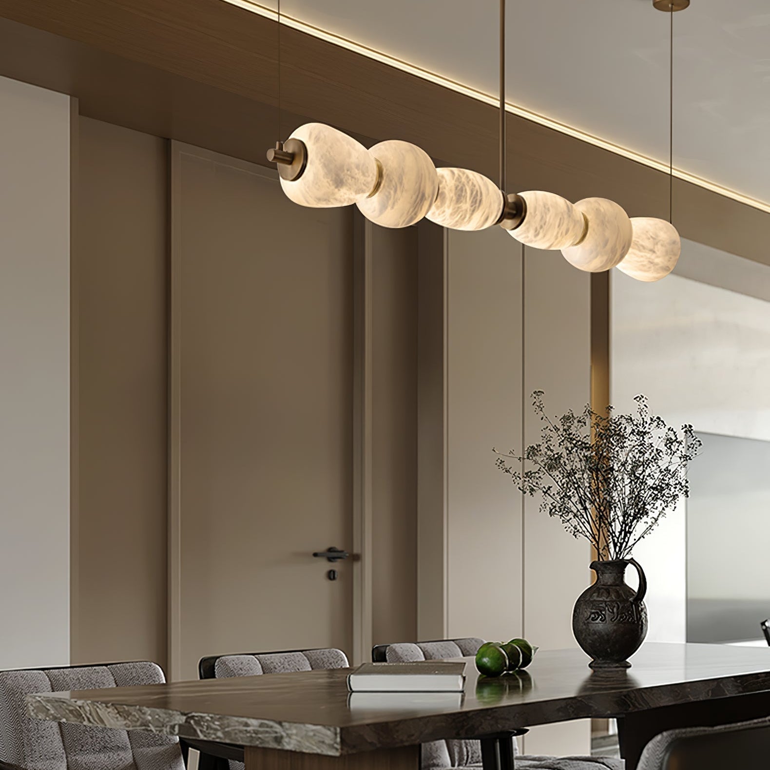 Alabaster Pebble Linear Chandelier - L 53.1″ x W 5.5″ x H 59.1″Gold & WhiteWarm LightBlushlighting