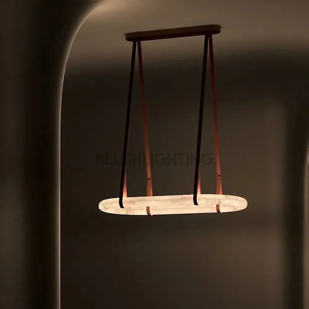 Alabaster Round Leather Chandelier-Chandelier-Blushlighting-Blushlighting