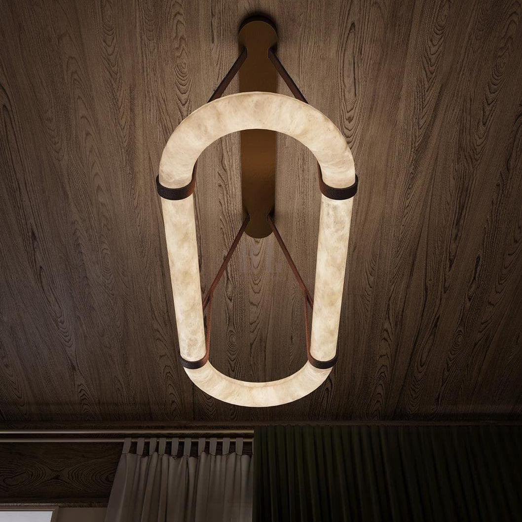 Alabaster Round Leather Chandelier-Chandelier-Blushlighting-Blushlighting