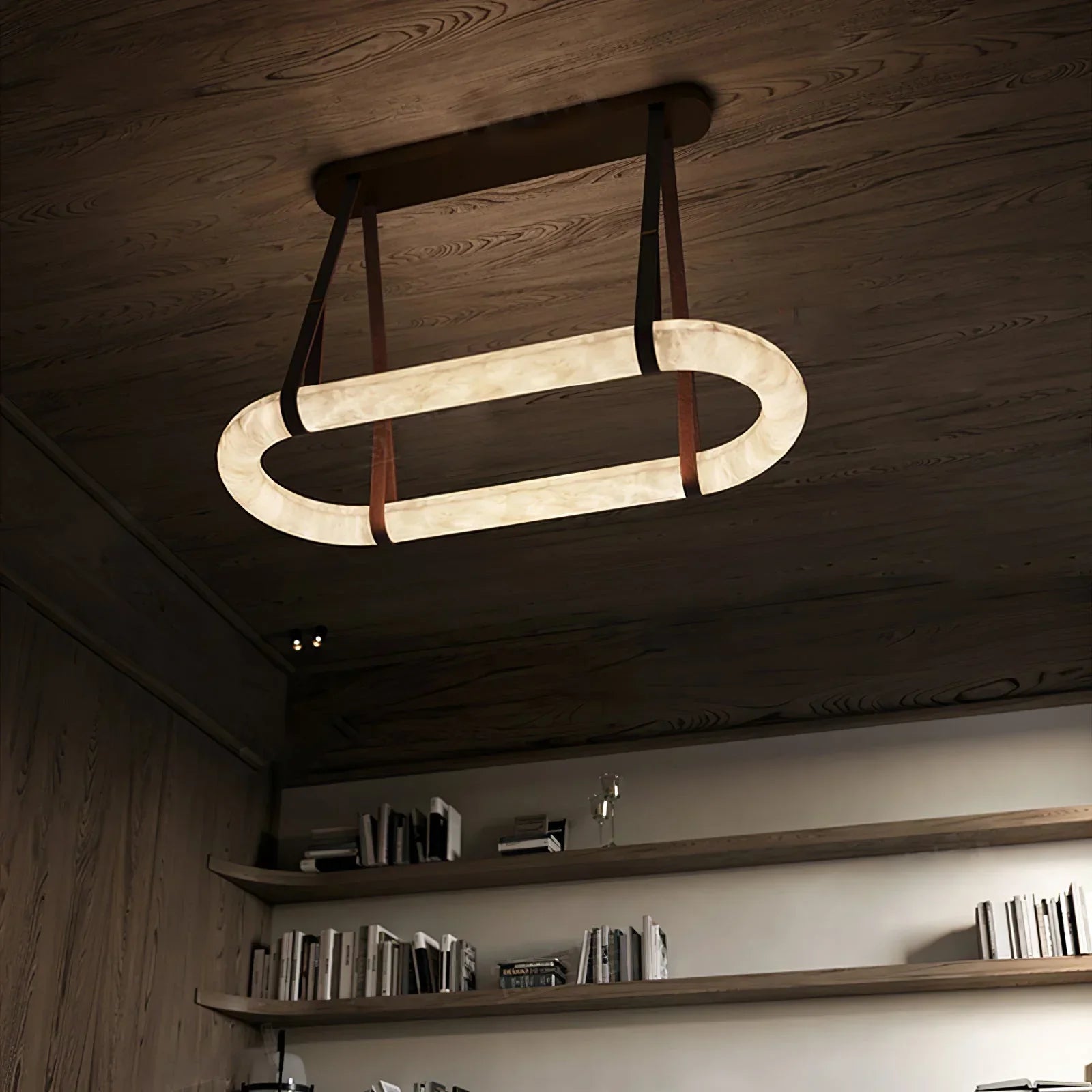 Alabaster Round Leather Chandelier-Chandelier-Blushlighting-Blushlighting
